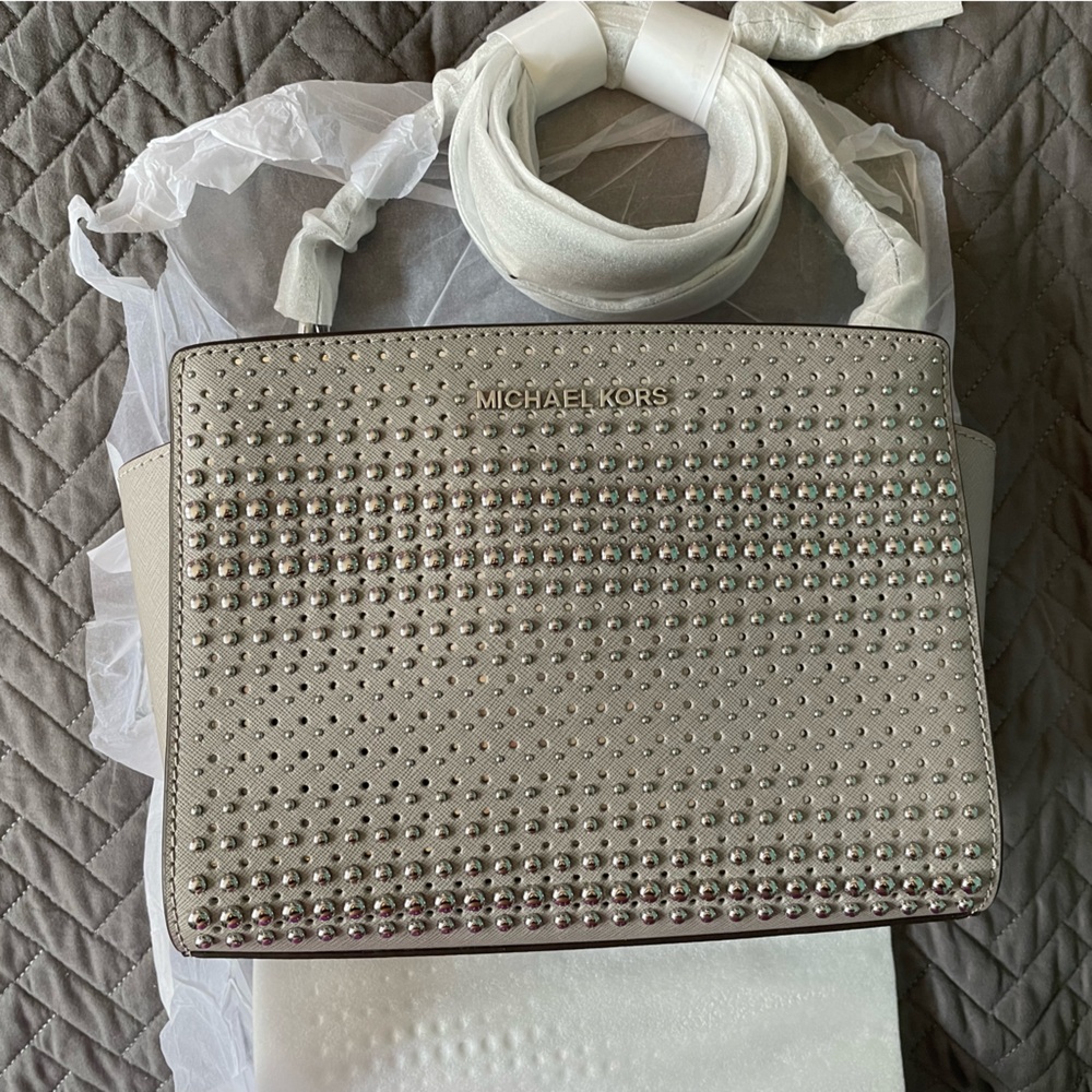 Michael Kors grey studded crossbody purse